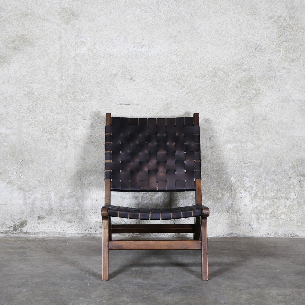 Black leather woven chair