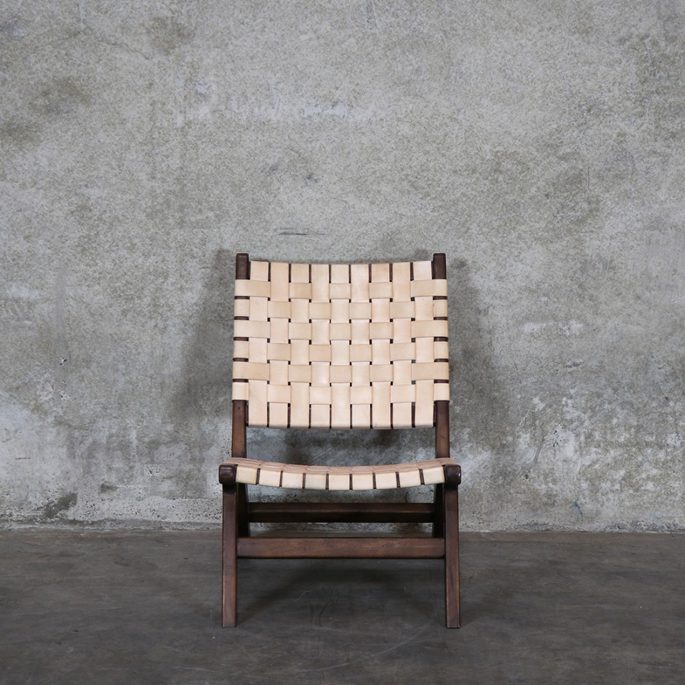 Cream leather woven chair
