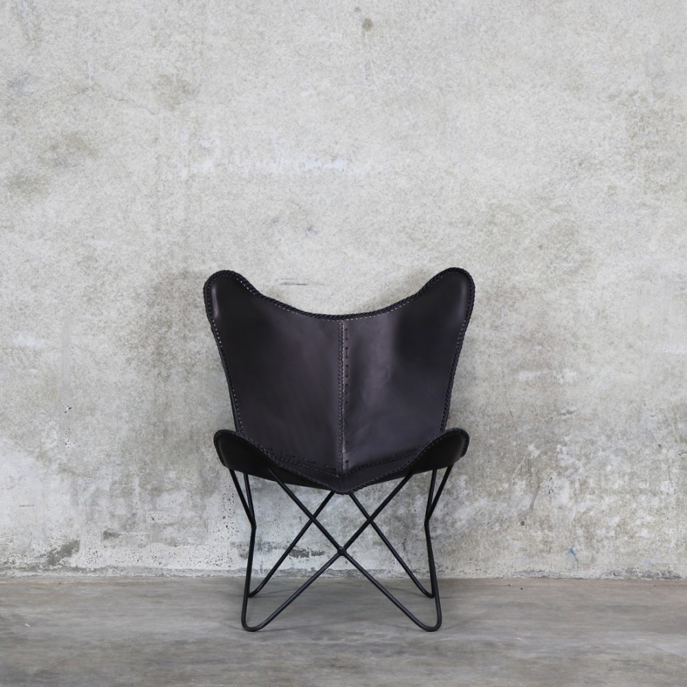 Black leather butterfly chair